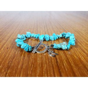 Small 925 STERLING Turquoise Rock Nuggets Strength STRETCH Bracelet Good Health